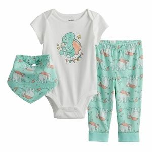 Disney's Dumbo Baby Bodysuit, Pants & Bib Set by Jumping Beans NWT